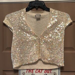 Cenit Cream Sequin Cropped Cap Sleeve Shrug Cardigan size Medium
